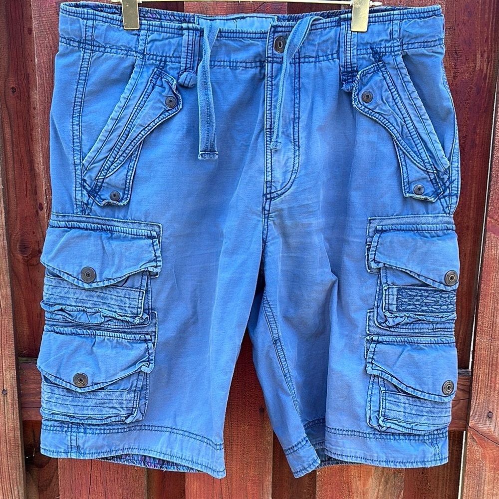 Blue Denim Cargo Shorts with Utility Pockets
